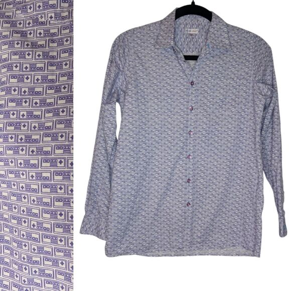 Junior's Coton Doux Nintendo Controller Button Up Shirt, Size 14 ANS - Picture 1 of 7
